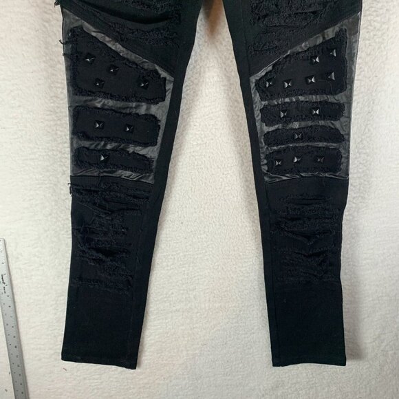 Punk Rave MIA Pants Men's M/S Black Cotton Studded Straight Fit Distressed S9781 - Picture 3 of 15